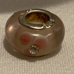 NWOT Pink Glass Charm with Crystals 925 Silver
